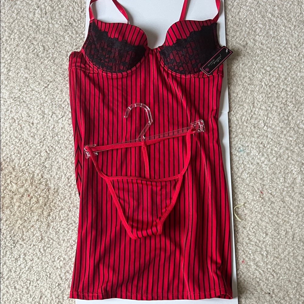Native Intimates Red and Black Lace Chemise Set